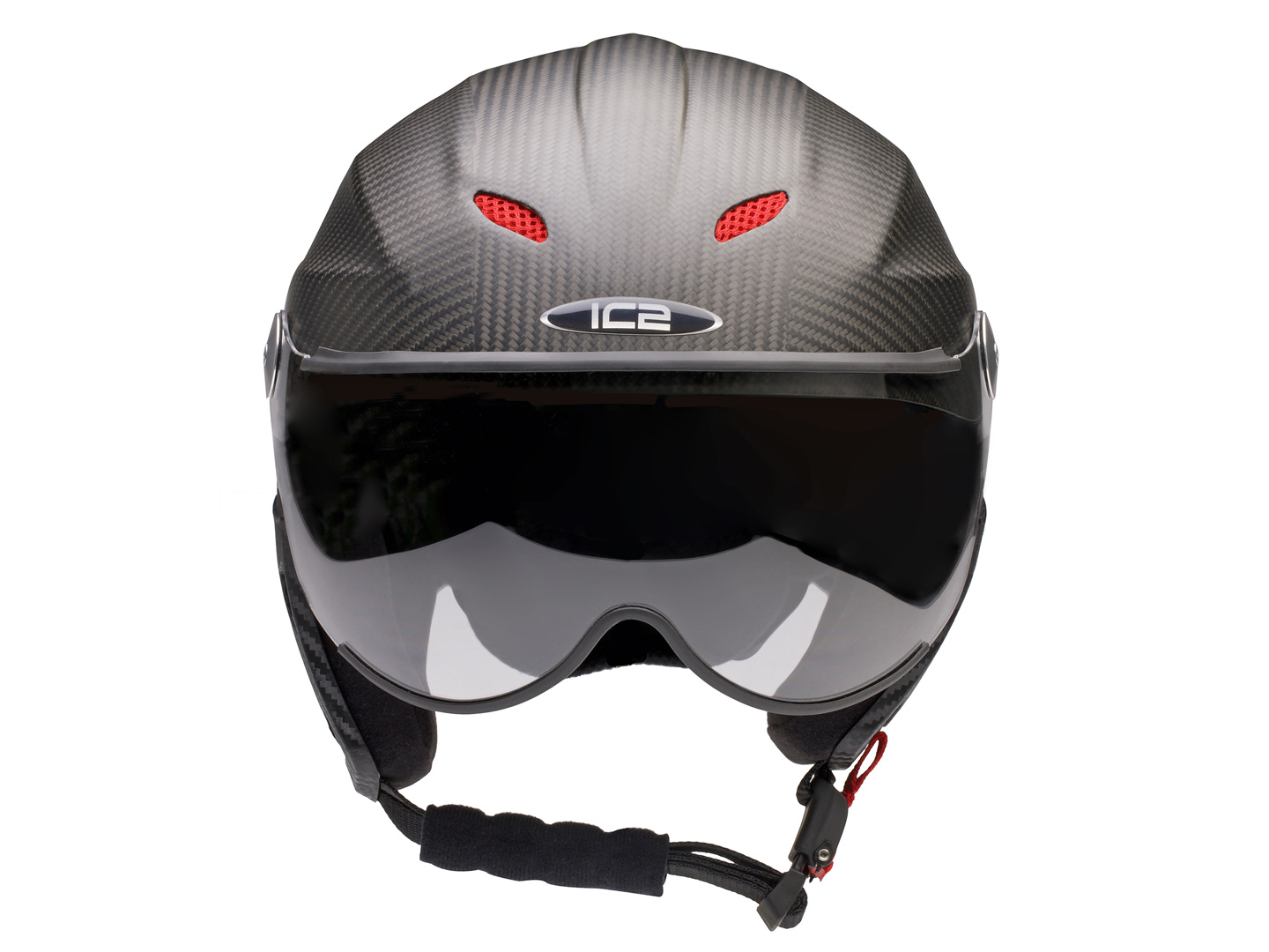 Nevo helmet, gloss-finish carbon fibre, grey edge trim